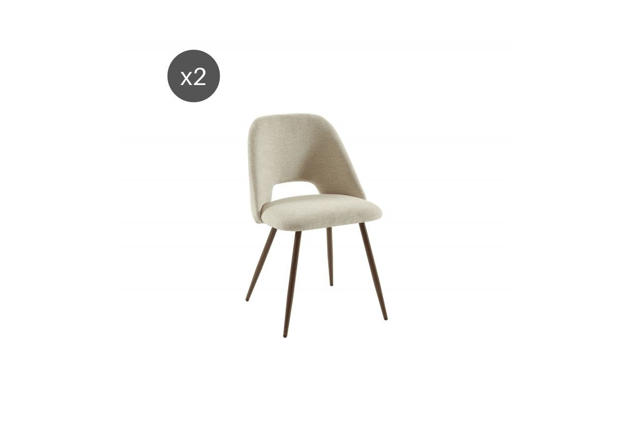 Lot de 2 chaises ELISABETH tissu beige pieds effet chêne