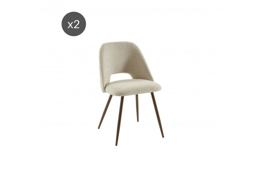 Lot de 2 chaises ELISABETH tissu beige pieds effet chêne Lot de 2 chaises ELISABETH tissu beige pieds effet chêne