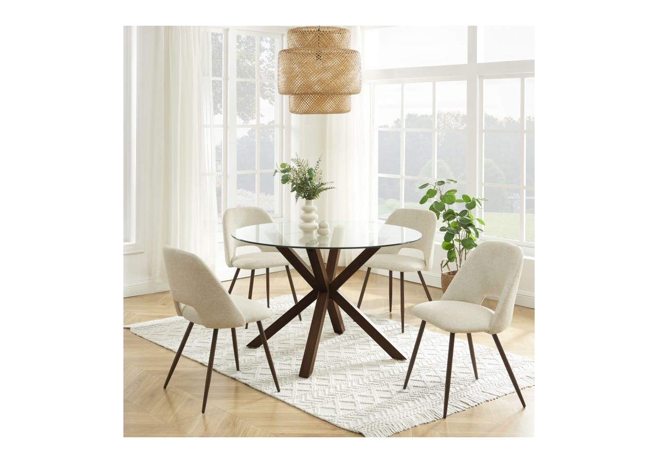 Lot de 2 chaises ELISABETH tissu beige pieds effet chêne