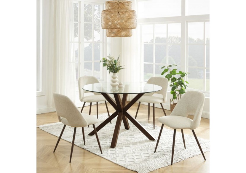 Lot de 2 chaises ELISABETH tissu beige pieds effet chêne Lot de 2 chaises ELISABETH tissu beige pieds effet chêne