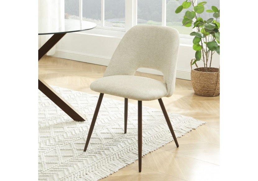 Lot de 2 chaises ELISABETH tissu beige pieds effet chêne Lot de 2 chaises ELISABETH tissu beige pieds effet chêne