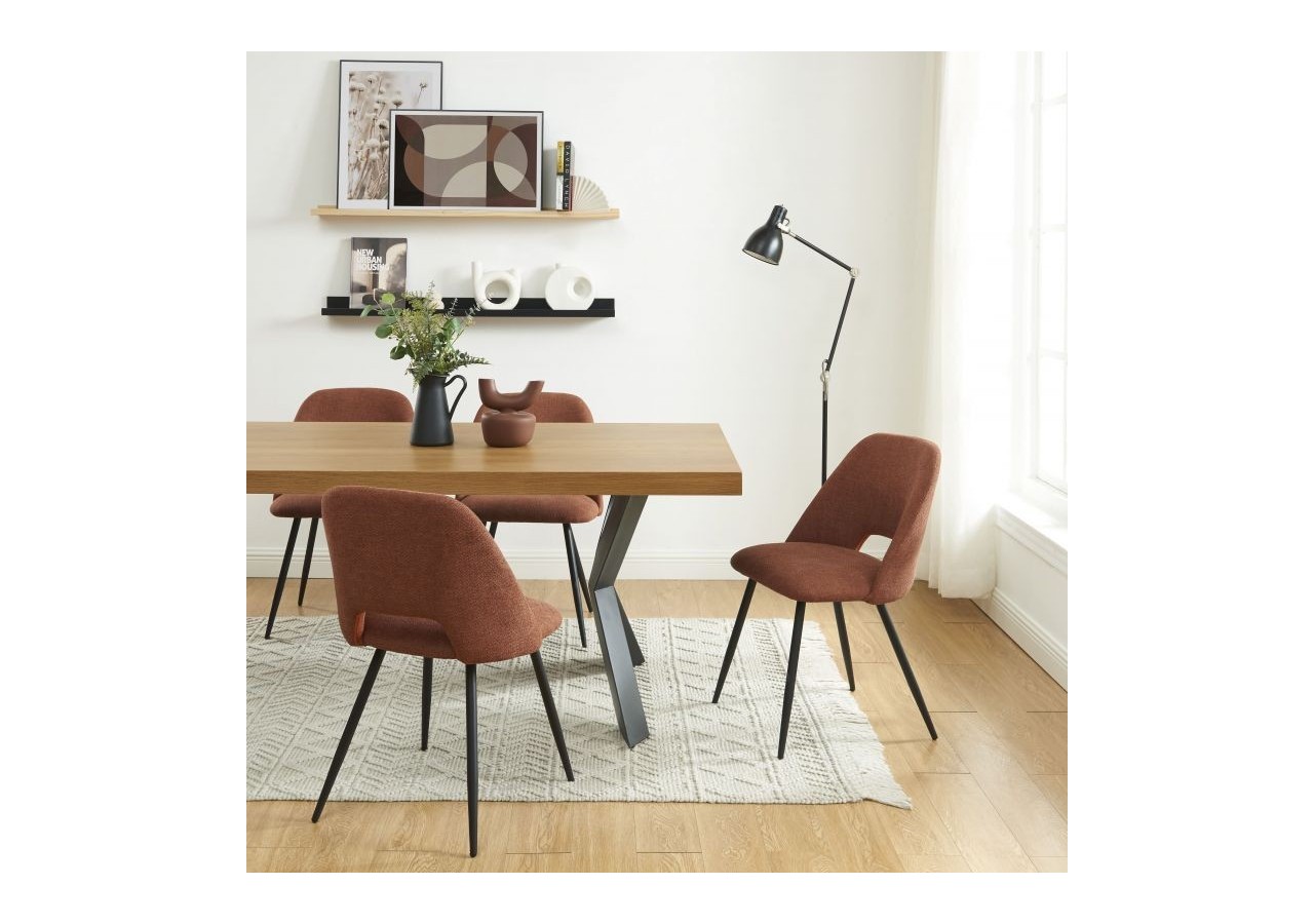 Lot de 2 chaises ELISABETH tissu bordeaux pieds métal noir