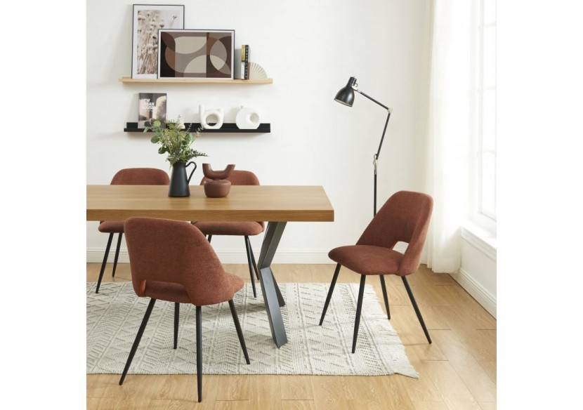 Lot de 2 chaises ELISABETH tissu bordeaux pieds métal noir