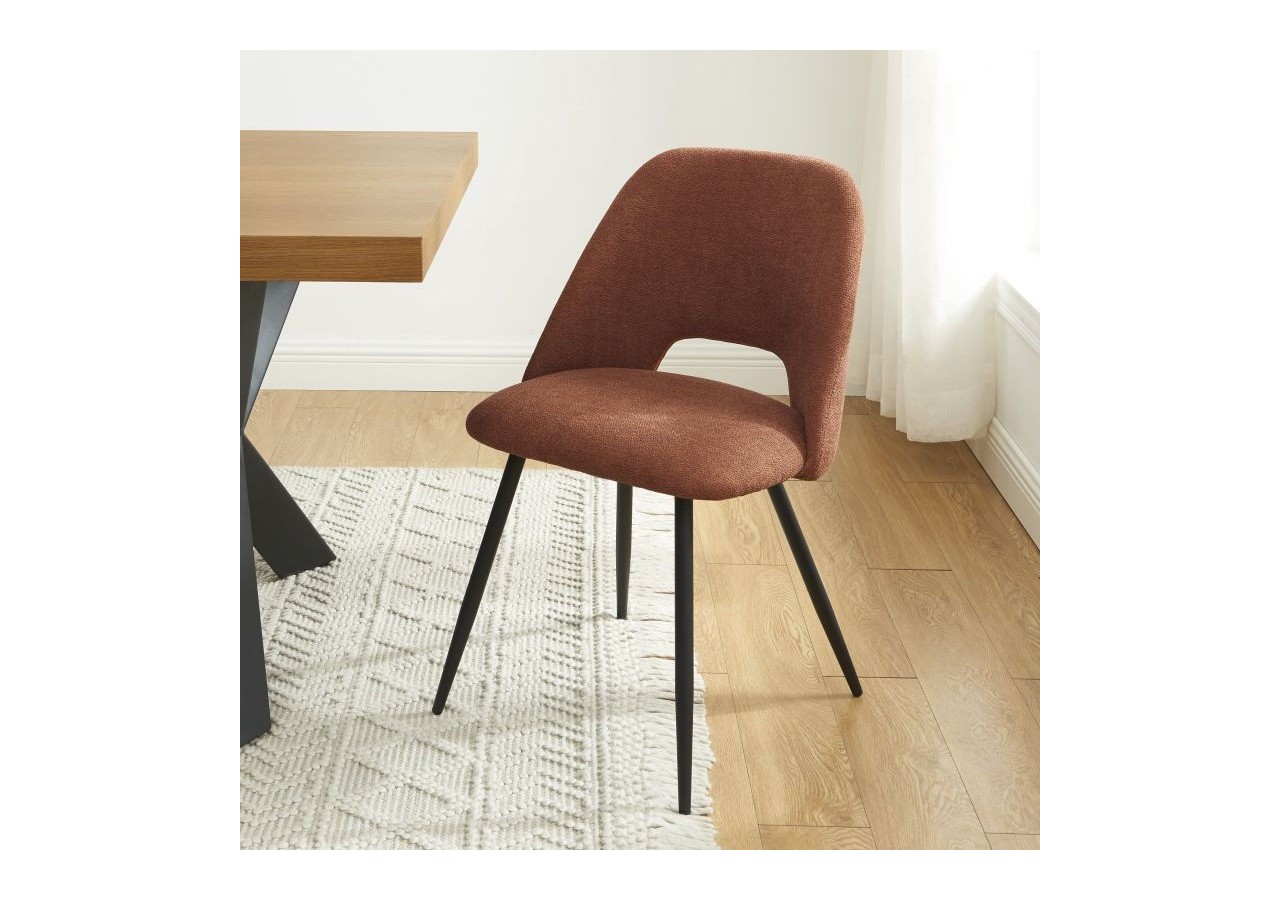 Lot de 2 chaises ELISABETH tissu bordeaux pieds métal noir