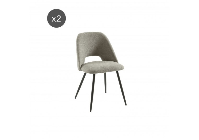 Lot de 2 chaises ELISABETH tissu gris pieds métal noir Lot de 2 chaises ELISABETH tissu gris pieds métal noir
