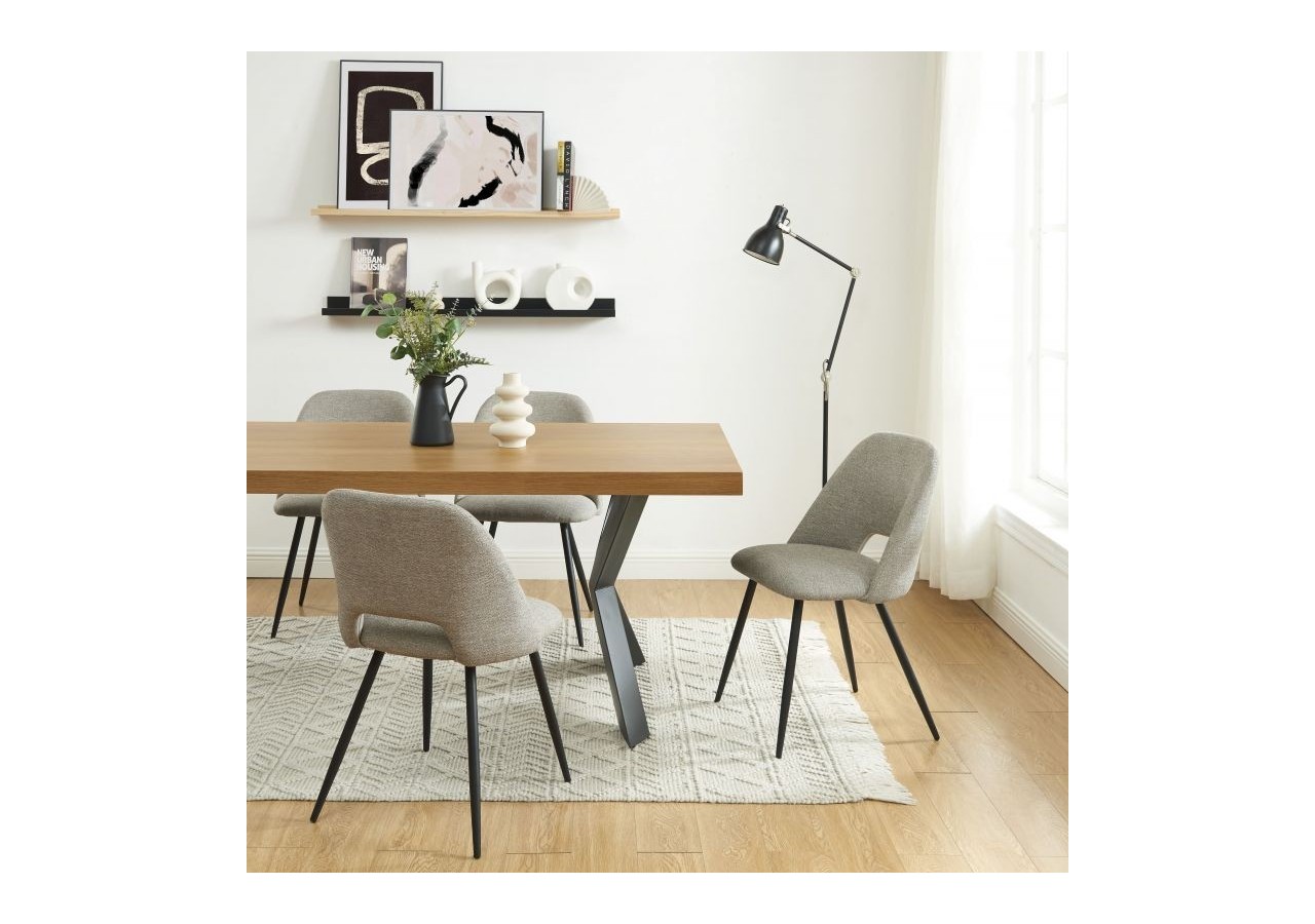 Lot de 2 chaises ELISABETH tissu gris pieds métal noir