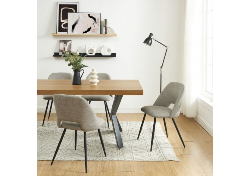 Lot de 2 chaises ELISABETH tissu gris pieds métal noir Lot de 2 chaises ELISABETH tissu gris pieds métal noir