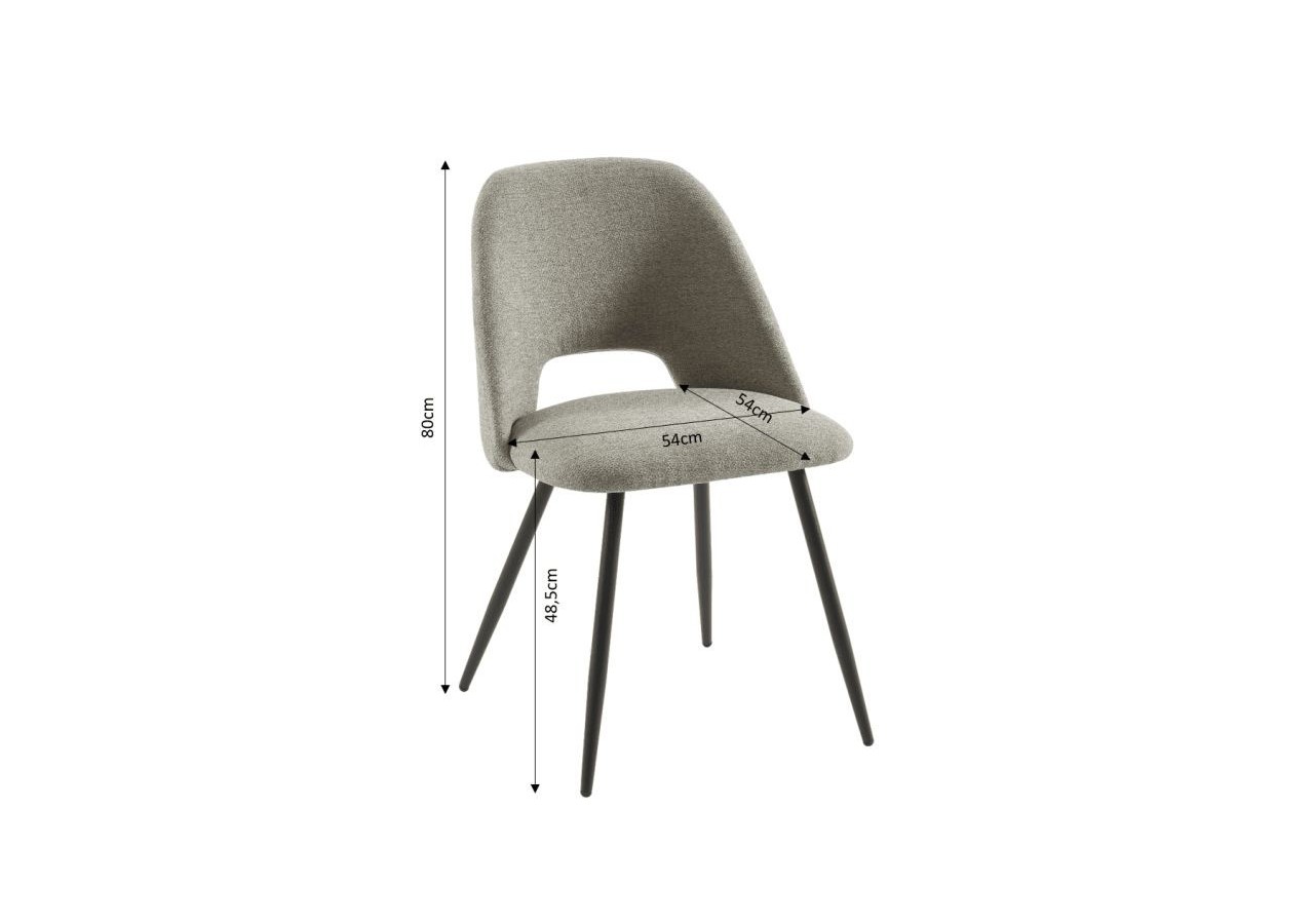 Lot de 2 chaises ELISABETH tissu gris pieds métal noir