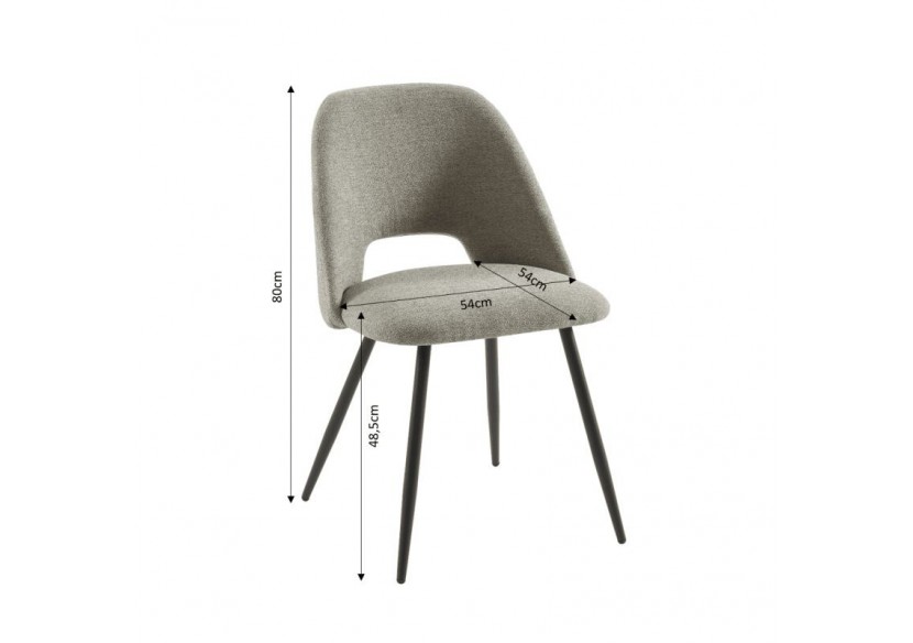 Lot de 2 chaises ELISABETH tissu gris pieds métal noir Lot de 2 chaises ELISABETH tissu gris pieds métal noir