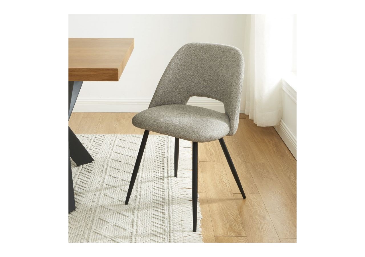Lot de 2 chaises ELISABETH tissu gris pieds métal noir