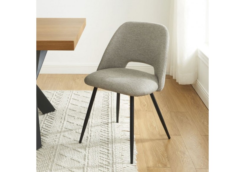 Lot de 2 chaises ELISABETH tissu gris pieds métal noir Lot de 2 chaises ELISABETH tissu gris pieds métal noir