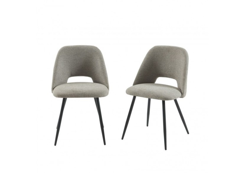 Lot de 2 chaises ELISABETH tissu gris pieds métal noir Lot de 2 chaises ELISABETH tissu gris pieds métal noir