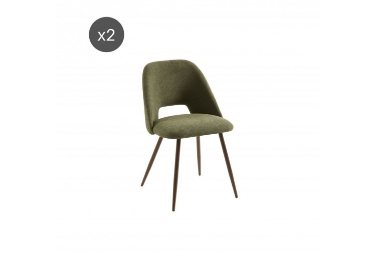 Lot de 2 chaises ELISABETH tissu vert pieds effet chêne