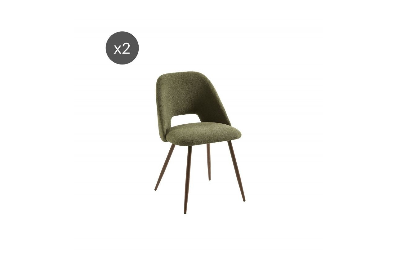 Lot de 2 chaises ELISABETH tissu vert pieds effet chêne
