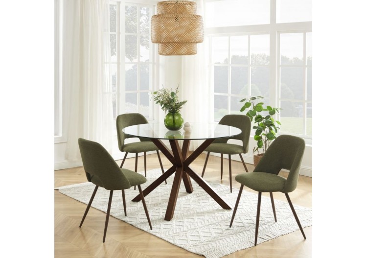 Lot de 2 chaises ELISABETH tissu vert pieds effet chêne 2