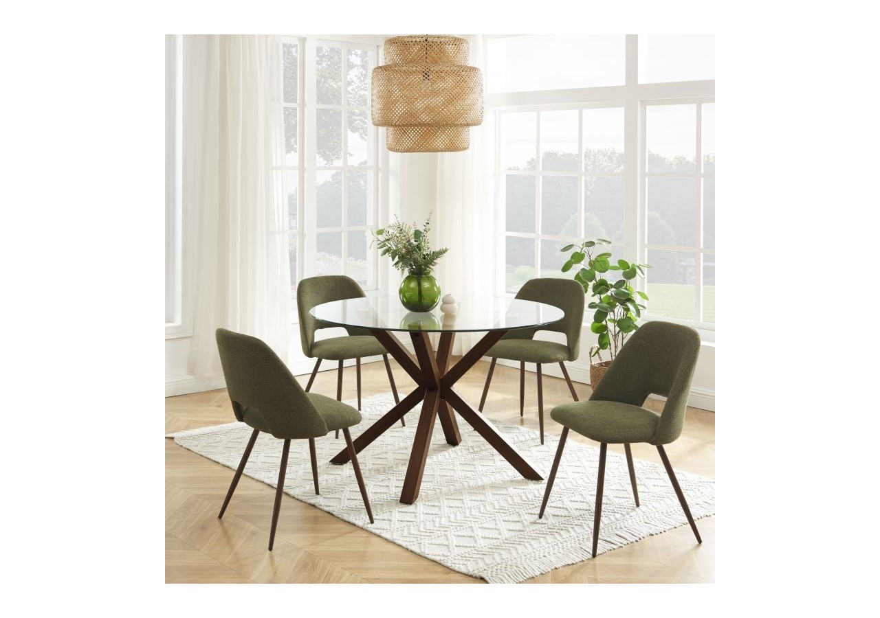 Lot de 2 chaises ELISABETH tissu vert pieds effet chêne