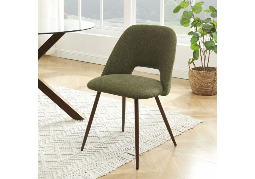 Lot de 2 chaises ELISABETH tissu vert pieds effet chêne