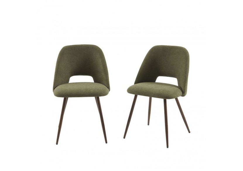 Lot de 2 chaises ELISABETH tissu vert pieds effet chêne