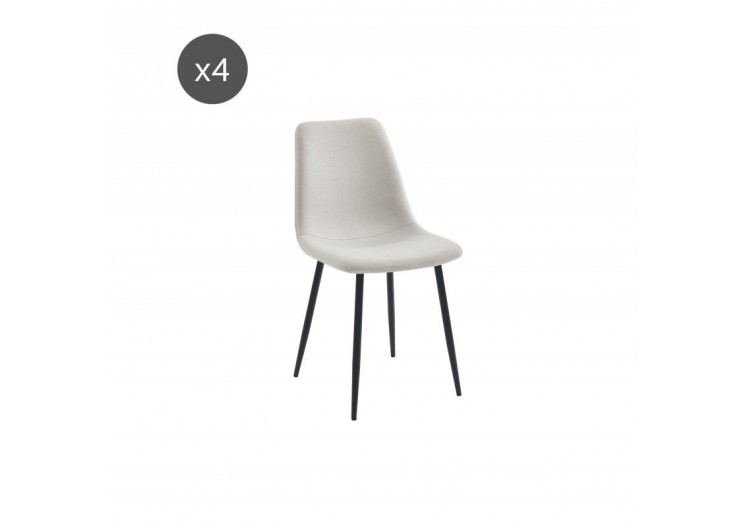 Lot de 4 chaises ESTELLE tissu beige pieds métal noir