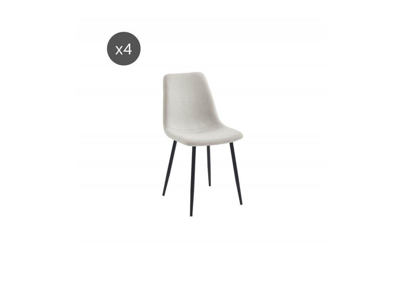 Lot de 4 chaises ESTELLE tissu beige pieds métal noir