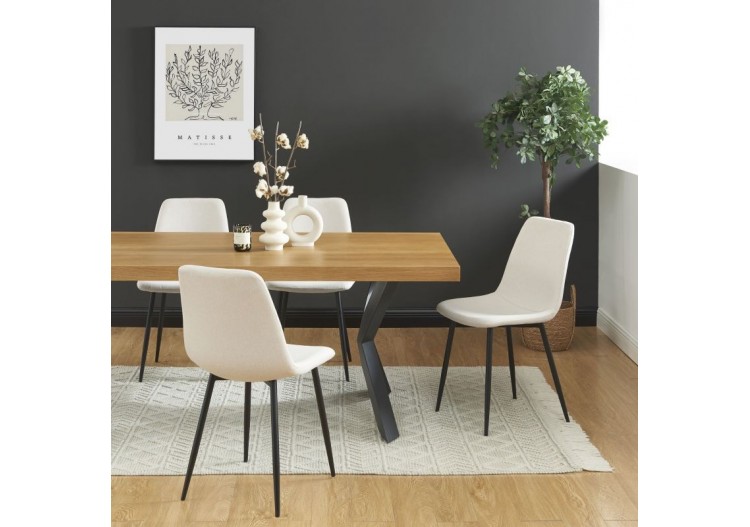 Lot de 4 chaises ESTELLE tissu beige pieds métal noir 2