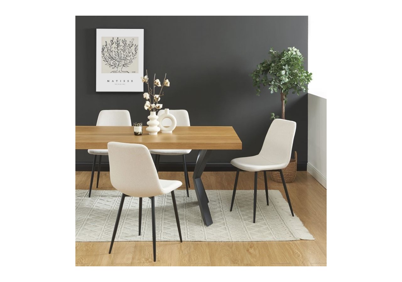 Lot de 4 chaises ESTELLE tissu beige pieds métal noir