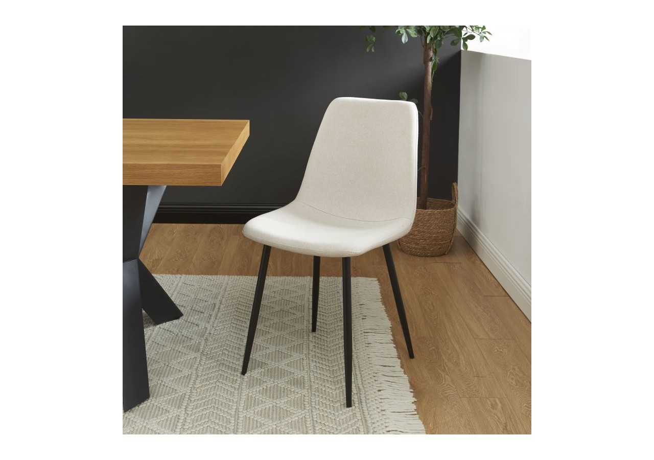 Lot de 4 chaises ESTELLE tissu beige pieds métal noir