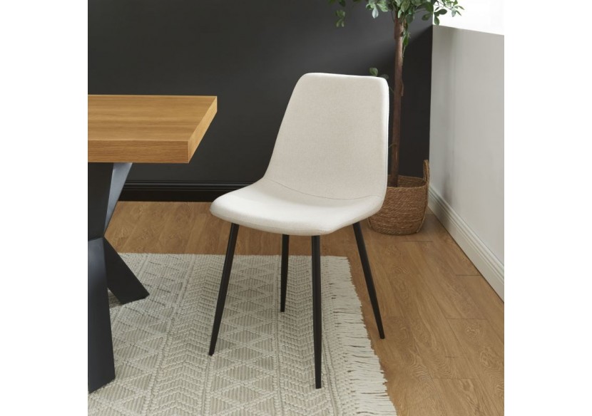 Lot de 4 chaises ESTELLE tissu beige pieds métal noir