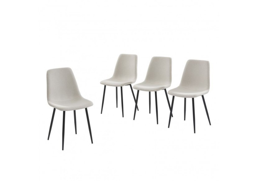 Lot de 4 chaises ESTELLE tissu beige pieds métal noir