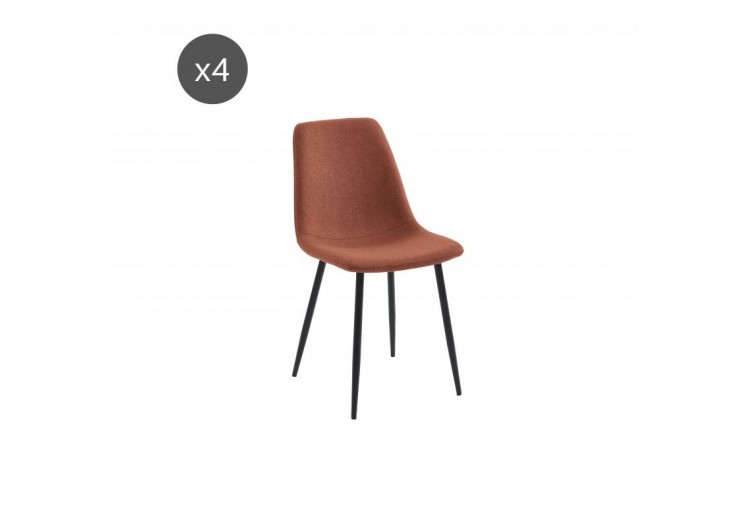 Lot de 4 chaises ESTELLE tissu bordeaux pieds métal noir