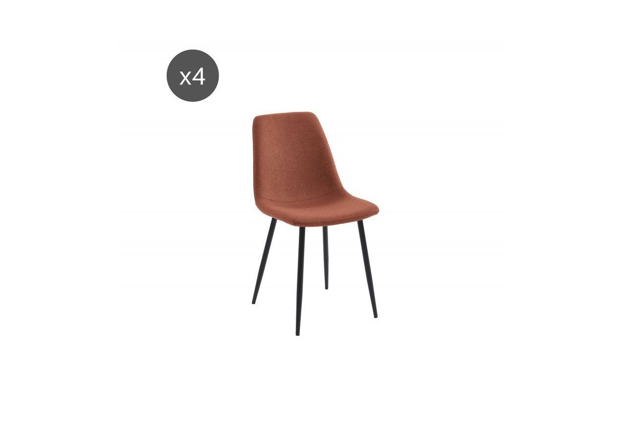 Lot de 4 chaises ESTELLE tissu bordeaux pieds métal noir