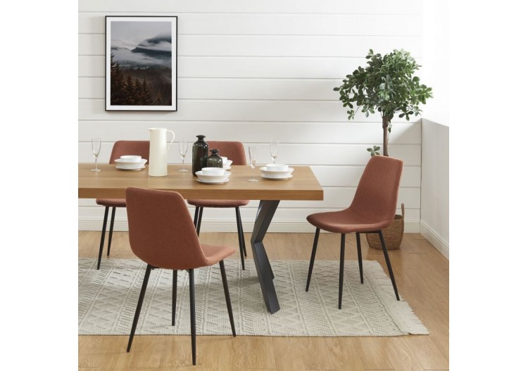 Lot de 4 chaises ESTELLE tissu bordeaux pieds métal noir 2