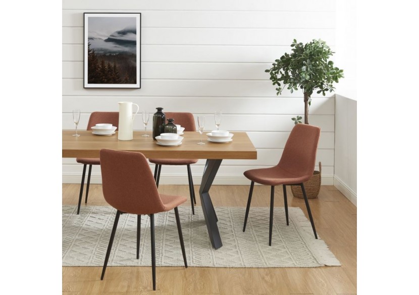 Lot de 4 chaises ESTELLE tissu bordeaux pieds métal noir