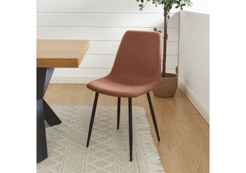 Lot de 4 chaises ESTELLE tissu bordeaux pieds métal noir