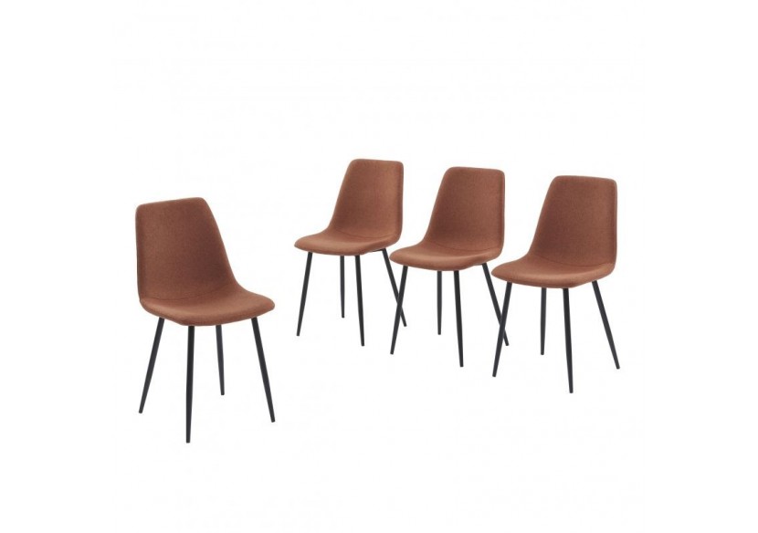 Lot de 4 chaises ESTELLE tissu bordeaux pieds métal noir