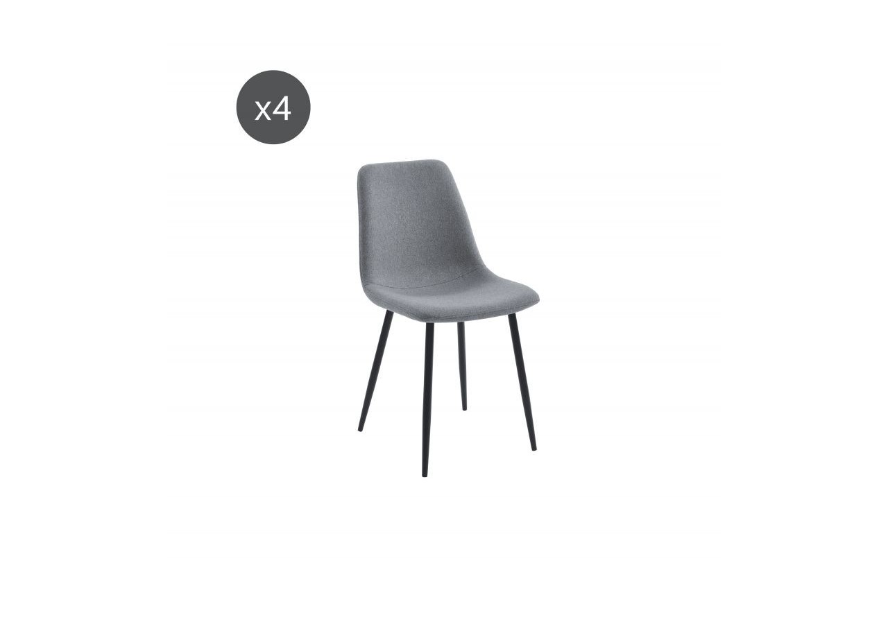 Lot de 4 chaises ESTELLE tissu gris clair pieds métal noir