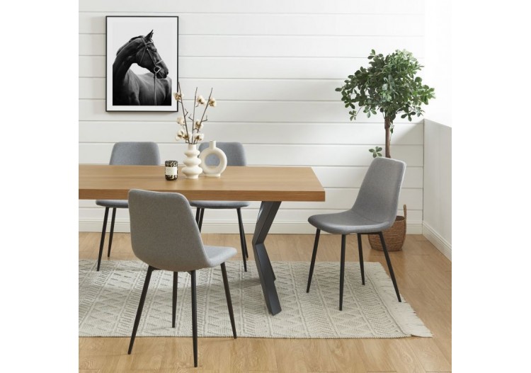 Lot de 4 chaises ESTELLE tissu gris clair pieds métal noir 2