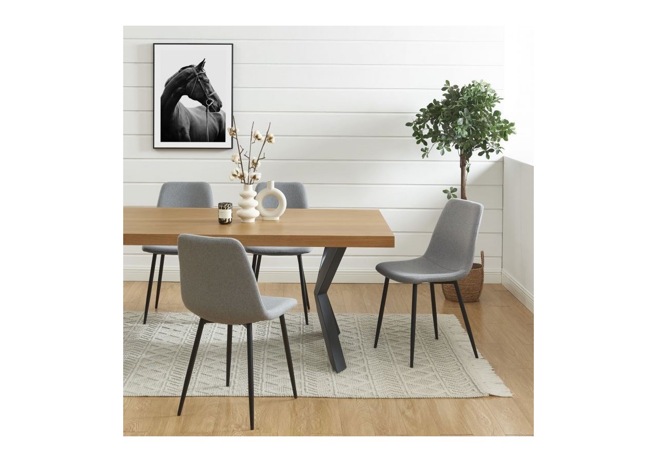 Lot de 4 chaises ESTELLE tissu gris clair pieds métal noir