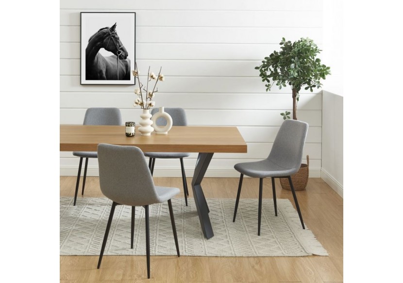 Lot de 4 chaises ESTELLE tissu gris clair pieds métal noir