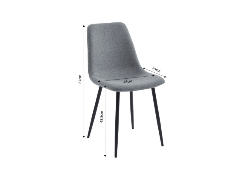 Lot de 4 chaises ESTELLE tissu gris clair pieds métal noir