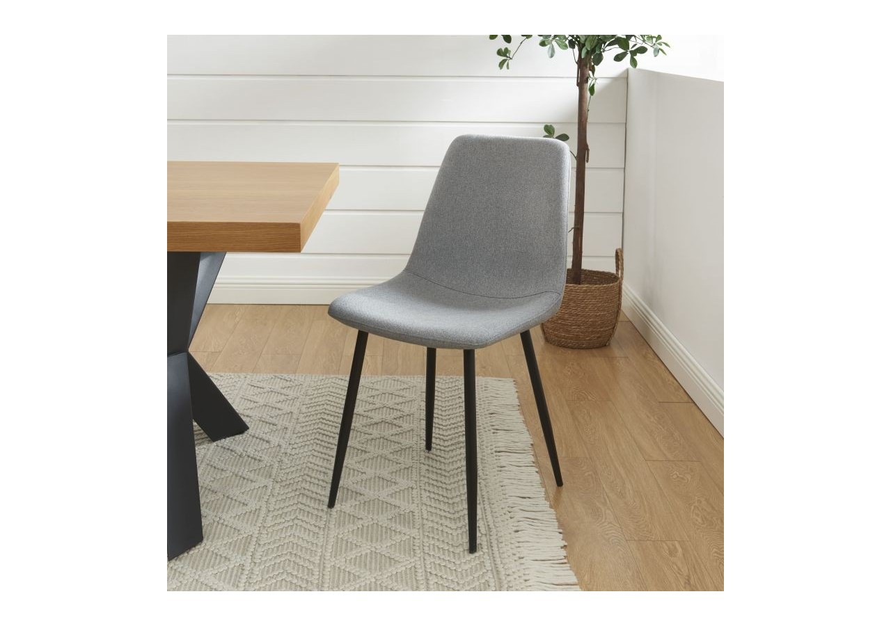 Lot de 4 chaises ESTELLE tissu gris clair pieds métal noir