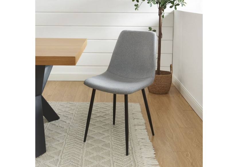 Lot de 4 chaises ESTELLE tissu gris clair pieds métal noir