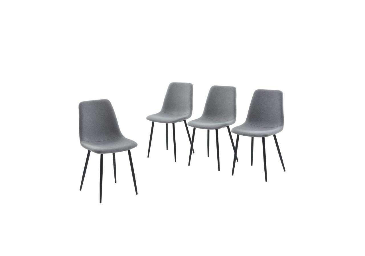 Lot de 4 chaises ESTELLE tissu gris clair pieds métal noir