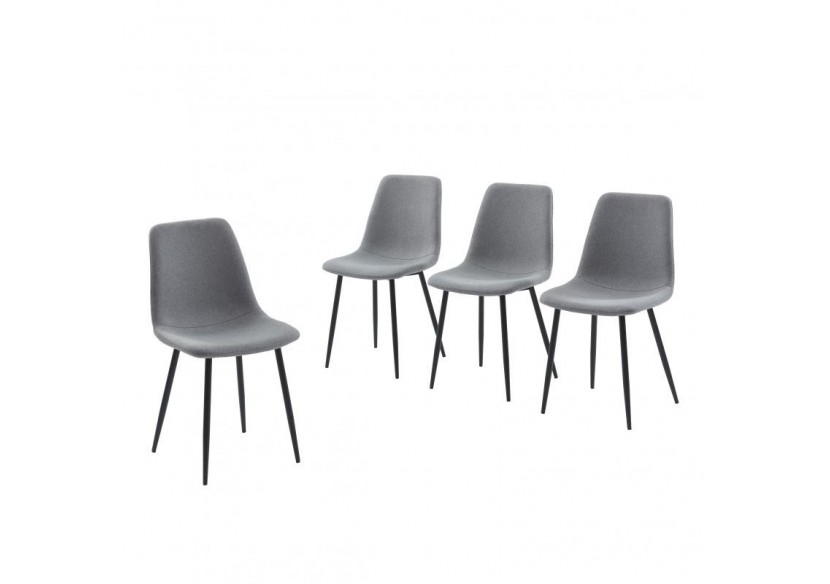 Lot de 4 chaises ESTELLE tissu gris clair pieds métal noir