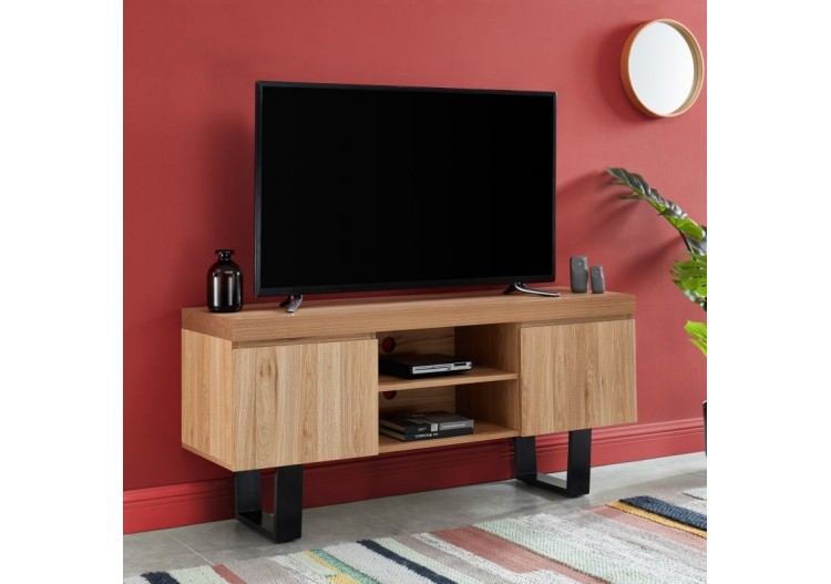 Meuble tv FELIX effet chêne et métal noir 140cm 2