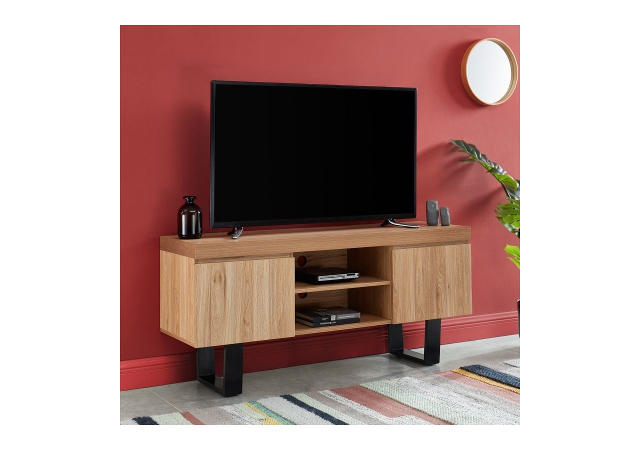 Meuble tv FELIX effet chêne et métal noir 140cm