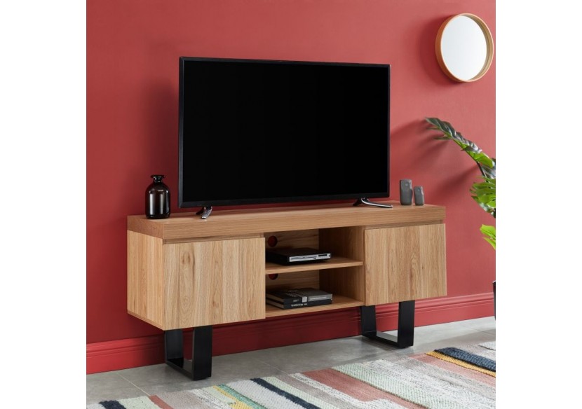 Meuble tv FELIX effet chêne et métal noir 140cm