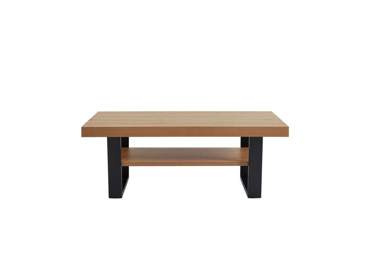 Table basse FELIX effet chêne et métal noir double plateau