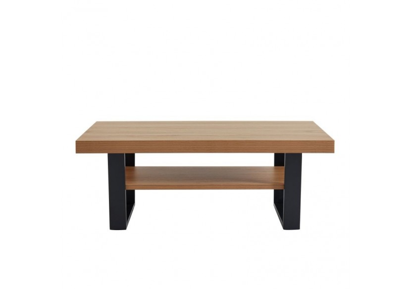 Table basse FELIX effet chêne et métal noir double plateau