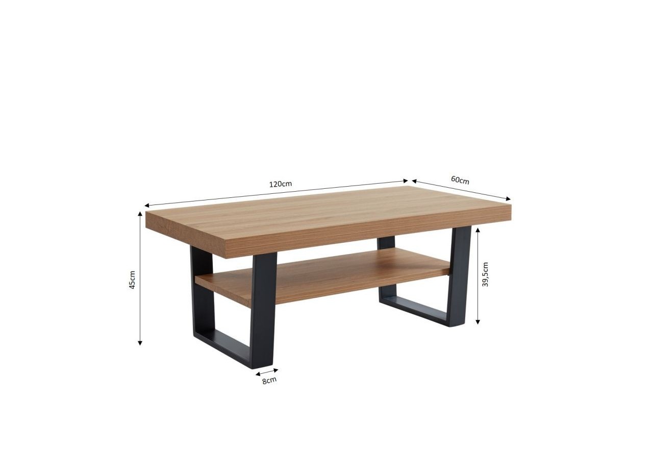 Table basse FELIX effet chêne et métal noir double plateau